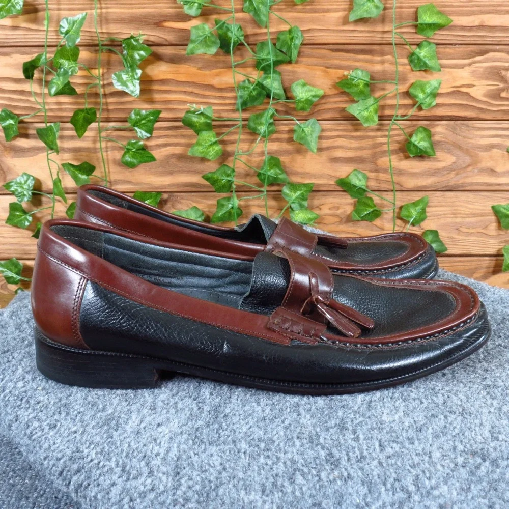 Florsheim 11072 Mens Tassel Loafers Sz 11.5 D Dress Shoes Black Burgundy Leather